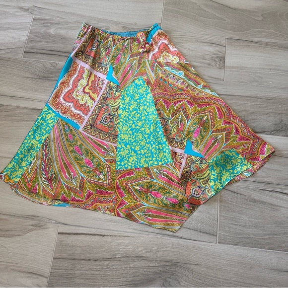 Dresses & Skirts - Vintage Silk Boho Colorful Paisley Women's Skirt Patchwork